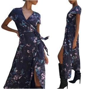 Aritzia Navy Floral Wrap Maxi Dress